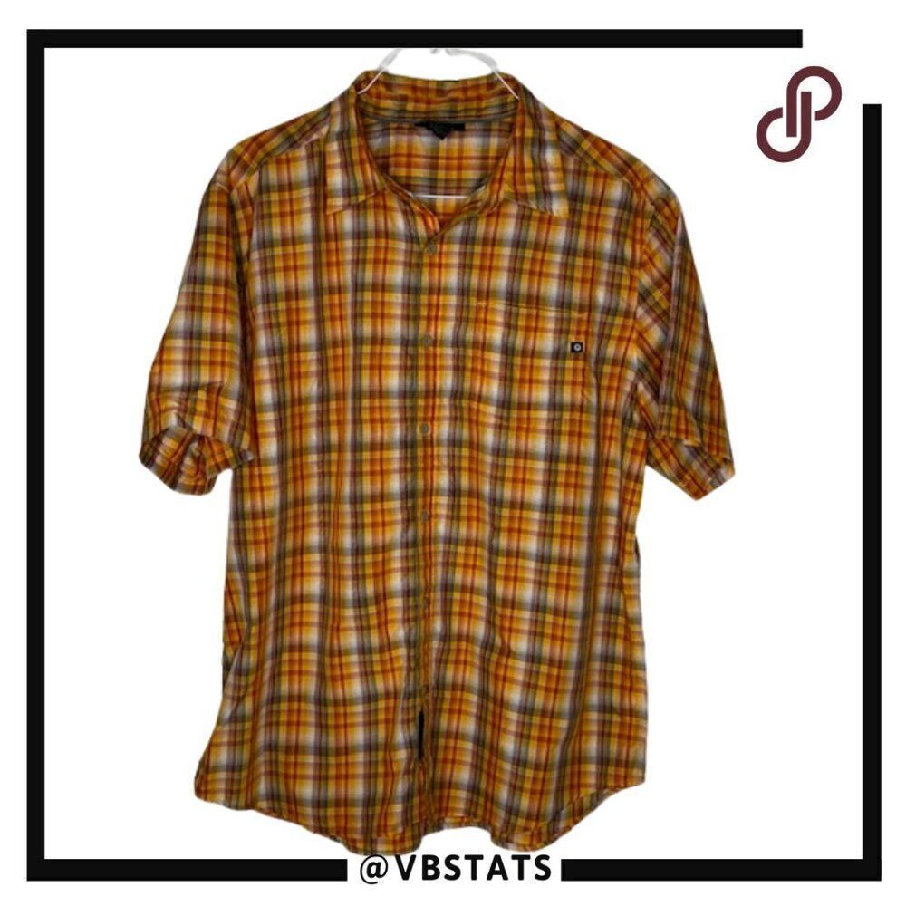 Marmot Orange /Gray /Gold Plaid Short Sleeve Button Down Shirt Size XL